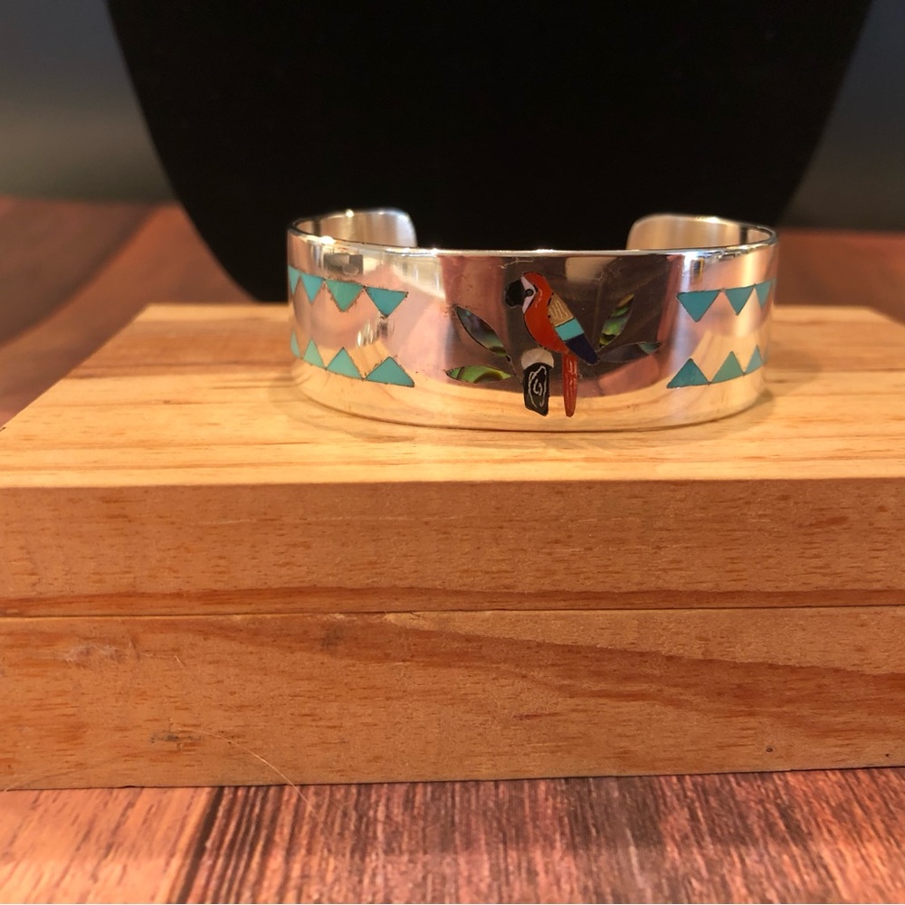 Native American Silver Cuff with Inlay - Picture 2 of 5